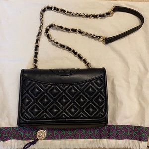 Tori Burch Black Fleming Quilted Mini Shoulder Bag